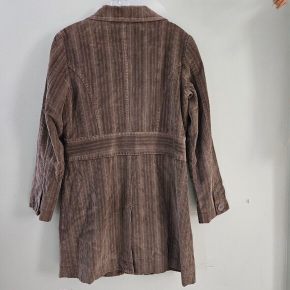 J Jill Coat Womens SM Green Corduroy Button Up Long Lined Jacket Chore Outdoor - Picture 6 of 10